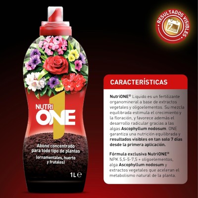 NUTRI ONE ABONO LÍQUIDO CONCENTRADO PARA TODO TIPO DE PLANTAS Y FLORES 1L