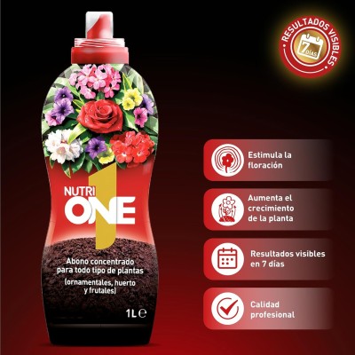 NUTRI ONE ABONO LÍQUIDO CONCENTRADO PARA TODO TIPO DE PLANTAS Y FLORES 1L