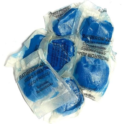 Ratibrom Azul Cebo Fresco 900gr 6 BOLSAS DE 150GR - Impex. Raticida eficaz contra Ratas y Ratones. Listo para Usar. Eficaz con S